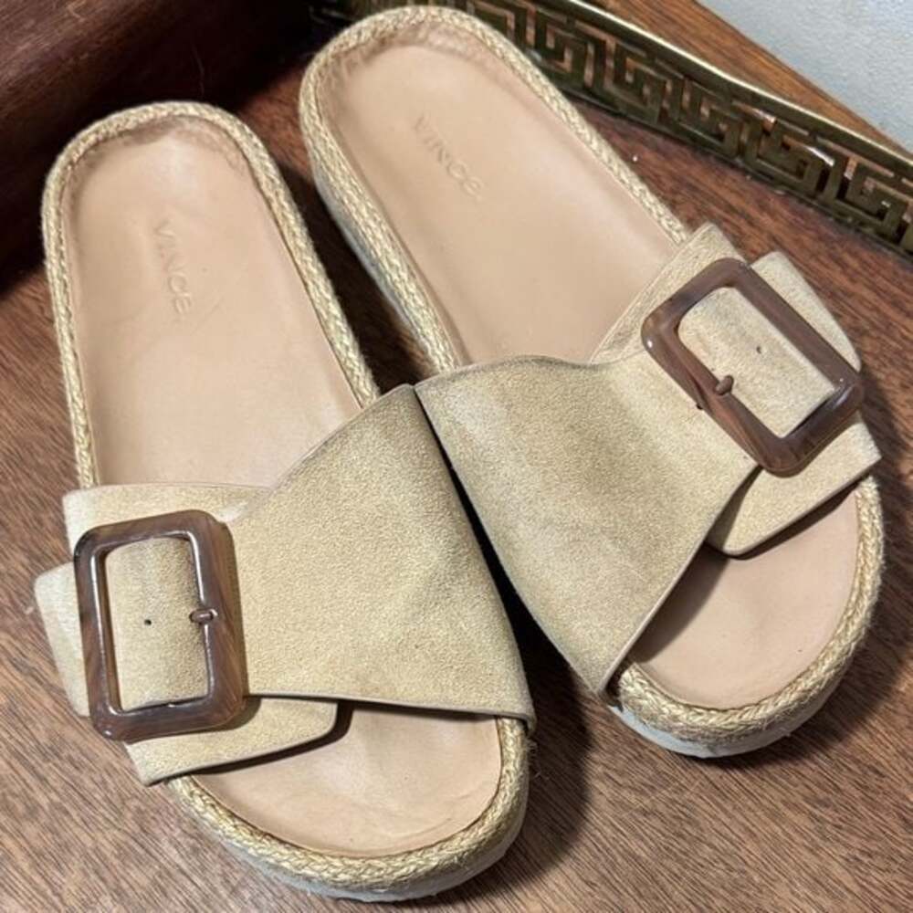 VINCE Grant Slide Suede Espadrille 7 Sandal in Cappuccino